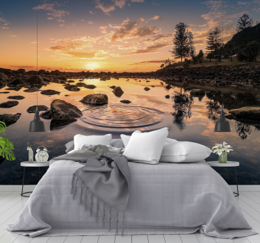 Papel pintado paisaje reflejos del atardecer sereno - TenVinilo