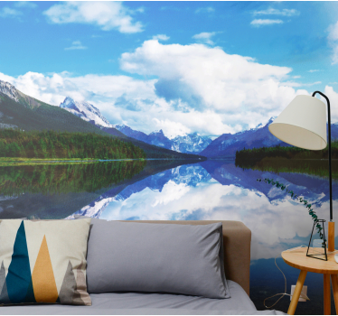 Papel pintado paisaje reflexión tranquila en la montaña - TenVinilo