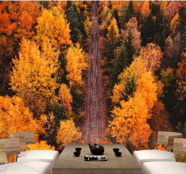 Papel pintado paisaje sendero del bosque otoñal - TenVinilo