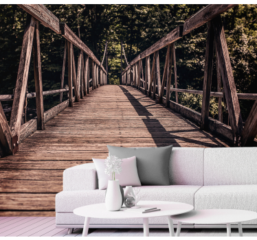 Papel pintado paisaje sendero del puente de madera - TenVinilo