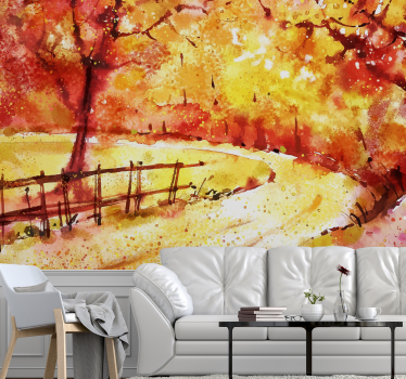 Papel pintado paisaje sendero escénico de otoño - TenVinilo