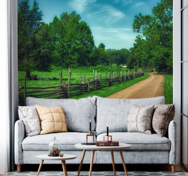 Papel pintado paisaje sendero verde vibrante - TenVinilo