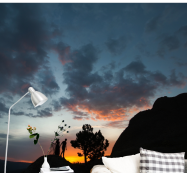 Papel pintado paisaje silueta al atardecer - TenVinilo