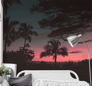 Papel pintado paisaje silueta de atardecer tropical - TenVinilo