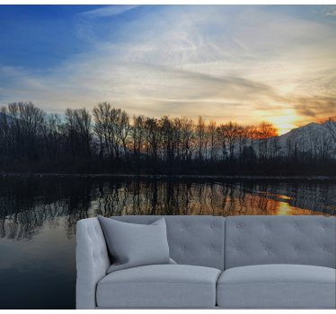 Papel pintado paisaje tranquilo atardecer en el lago - TenVinilo