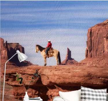 Papel pintado paisaje vaquero montando a caballo - TenVinilo