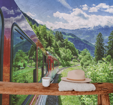 Papel pintado paisaje viaje en tren de montaña - TenVinilo