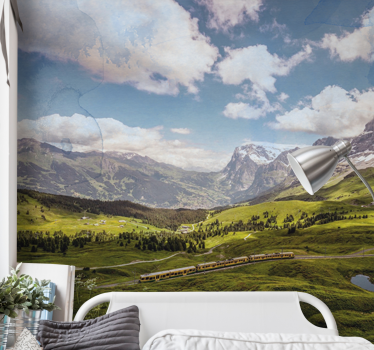 Papel pintado paisaje viaje en tren por la montaña - TenVinilo