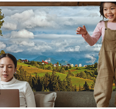 Papel pintado paisaje vista de campo montañoso - TenVinilo