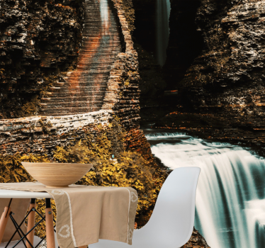 Papel pintado paisaje vista de cascada fluida - TenVinilo