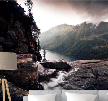 Papel pintado paisaje vista de lago en montañas - TenVinilo