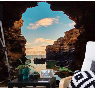 Papel pintado paisaje vista de mar en cueva - TenVinilo