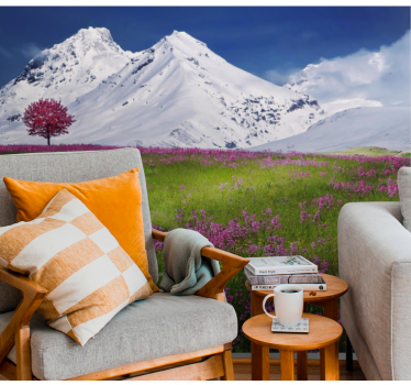 Papel pintado paisaje vista de pradera montañosa - TenVinilo