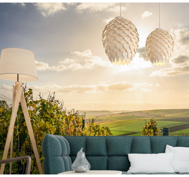 Papel pintado paisaje vista del atardecer en viñedo - TenVinilo