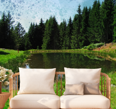 Papel pintado paisaje vista del bosque tranquilo - TenVinilo