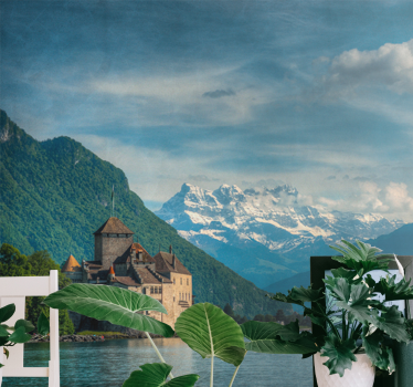 Papel pintado paisaje vista del castillo montañoso - TenVinilo