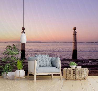 Papel pintado paisaje vista del muelle al atardecer - TenVinilo