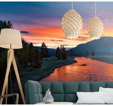 Papel pintado paisaje vista del río al atardecer - TenVinilo