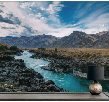 Papel pintado paisaje vista del río y la montaña - TenVinilo