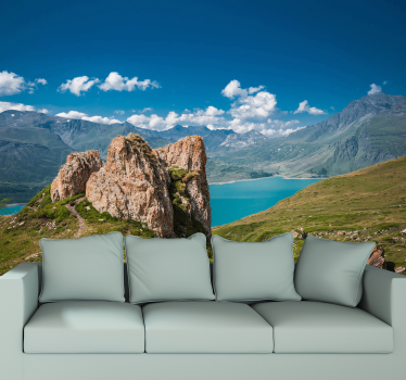 Papel pintado paisaje vista montañosa del lago - TenVinilo