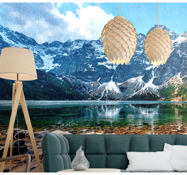 Papel pintado paisaje vista reflexiva del lago de montaña - TenVinilo
