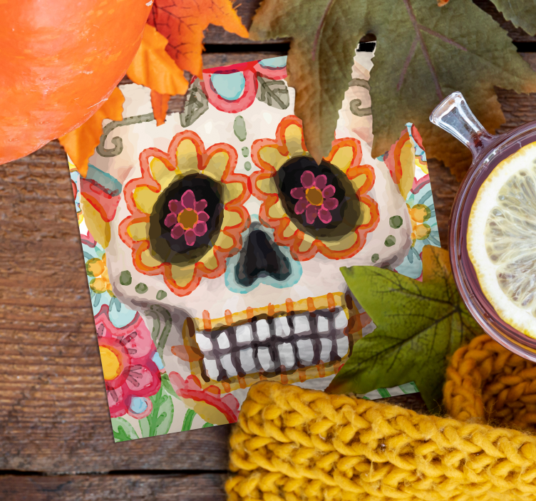 Posavasos halloween calavera de azúcar colorida - TenVinilo