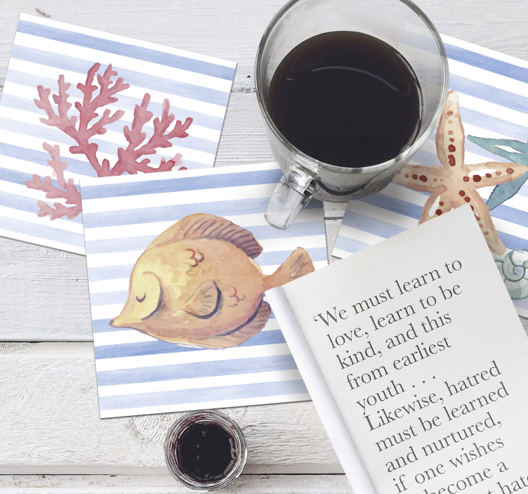 Posavasos azulejo arte de criaturas marinas - TenVinilo