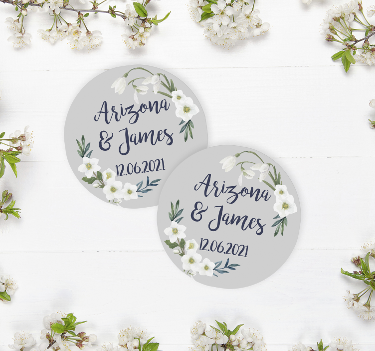Posavasos boda de flores personalizable - TenVinilo