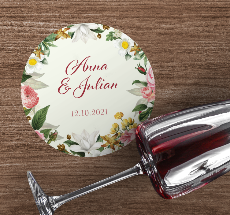 Posavasos boda floral personalizado con flores - TenVinilo