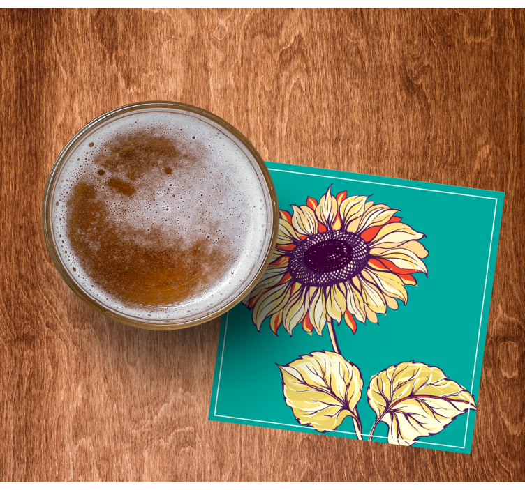 Posavasos cerveza ilustración de girasoles vibrantes - TenVinilo
