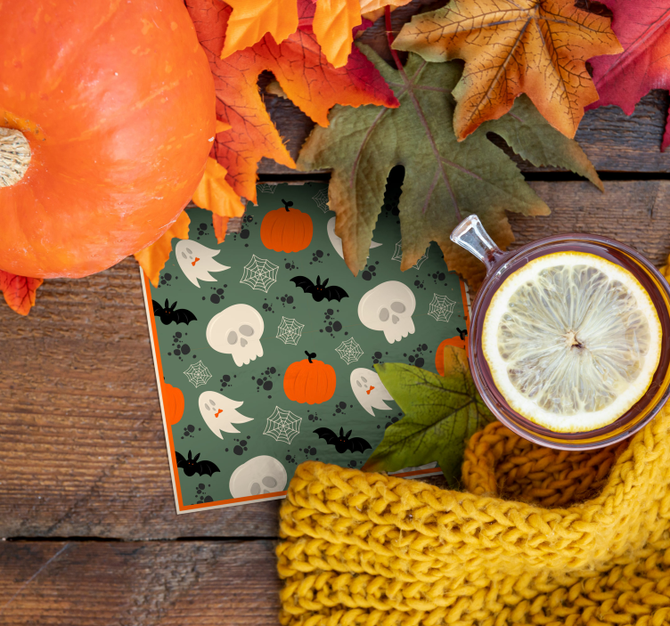 Posavasos Halloween Patrón de calabazas, fantasmas y arañas. - TenVinilo