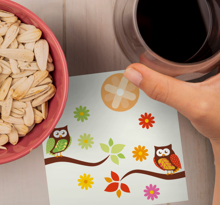 Posavasos frikis búhos y flores coloridas - TenVinilo