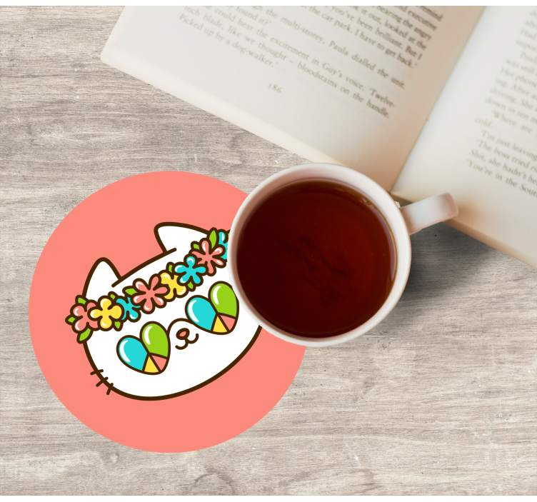 Posavasos frikis gato con corona de flores - TenVinilo