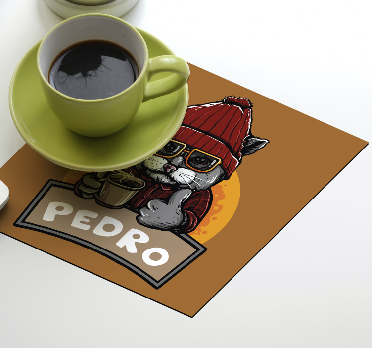 Posavasos frikis gato cool sosteniendo café - TenVinilo