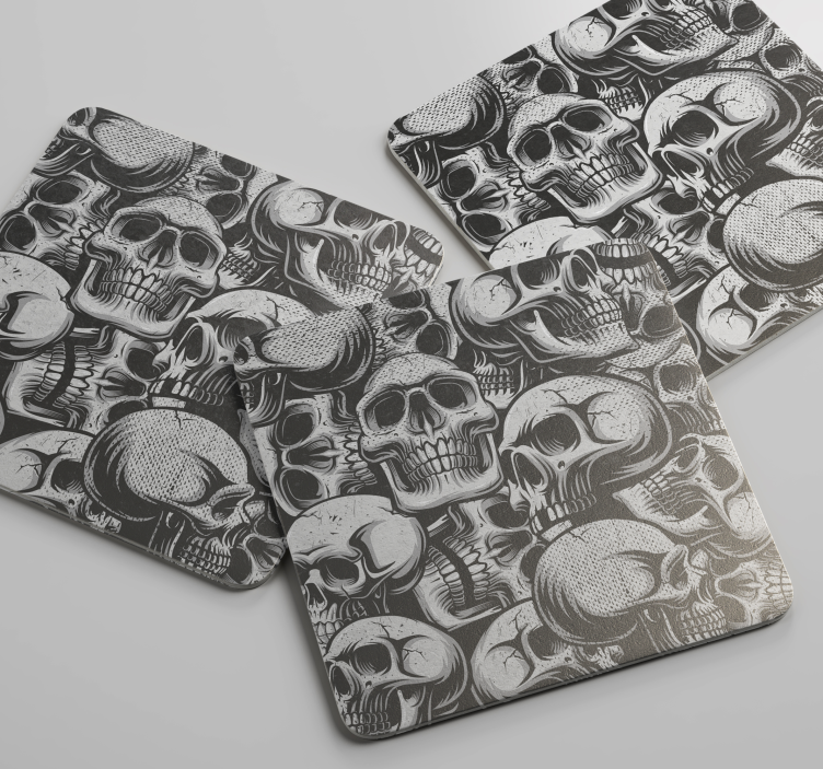 Posavasos frikis patrón de calaveras monocromo - TenVinilo