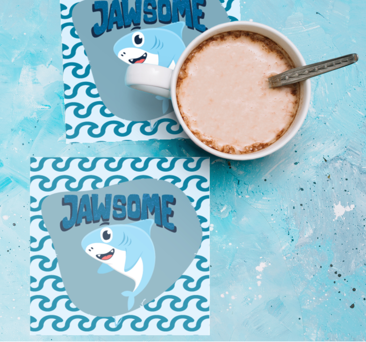 Posavasos frikis tiburón de dibujos con olas - TenVinilo