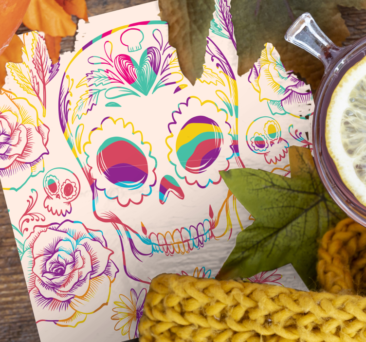 Posavasos halloween calavera colorida floral - TenVinilo