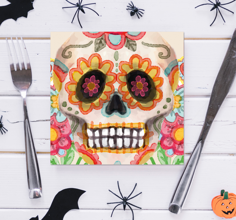 Posavasos halloween calavera de azúcar colorida - TenVinilo