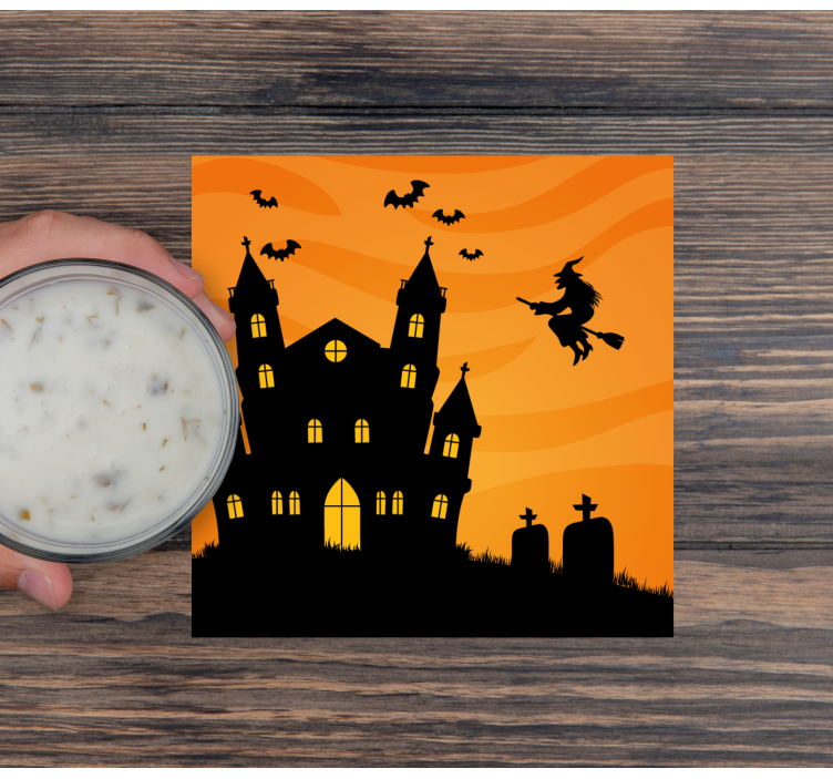 Posavasos halloween silueta de casa embrujada - TenVinilo