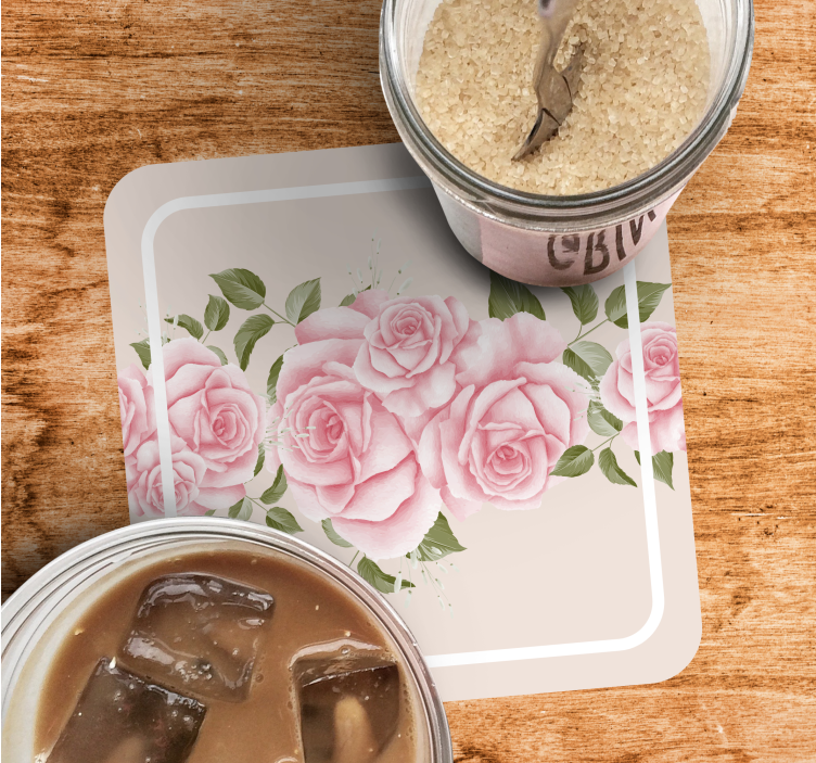 Posavasos moderno arreglo floral rosa - TenVinilo