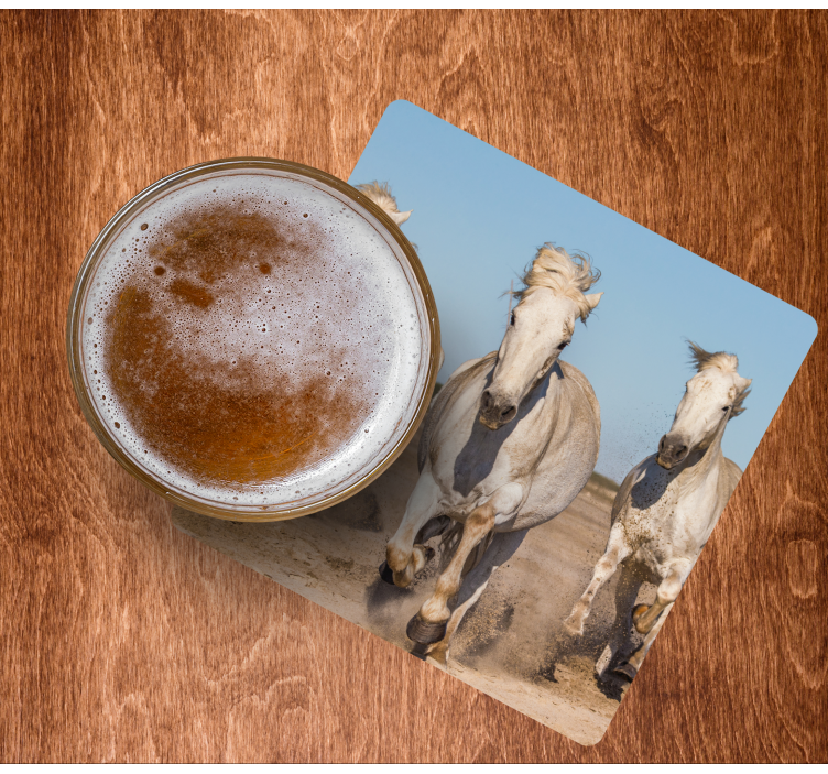 Posavasos moderno caballos blancos galopantes - TenVinilo