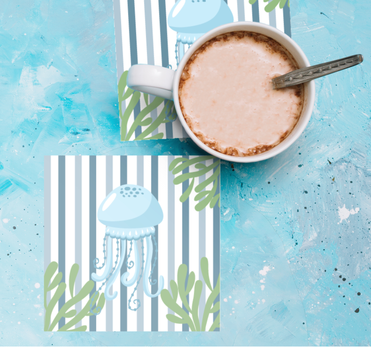 Posavasos moderno con diseño de medusas y rayas - TenVinilo