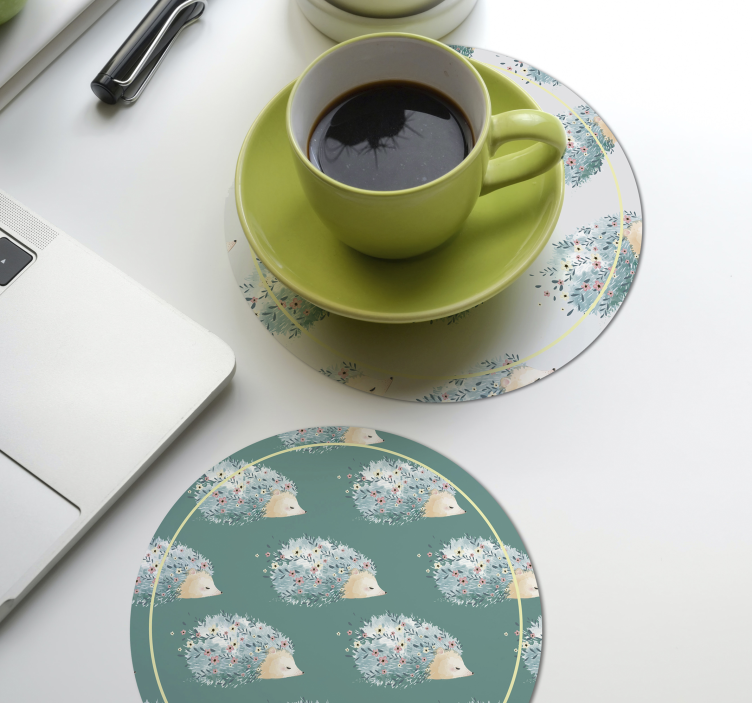 Posavasos moderno erizos en entornos florales - TenVinilo