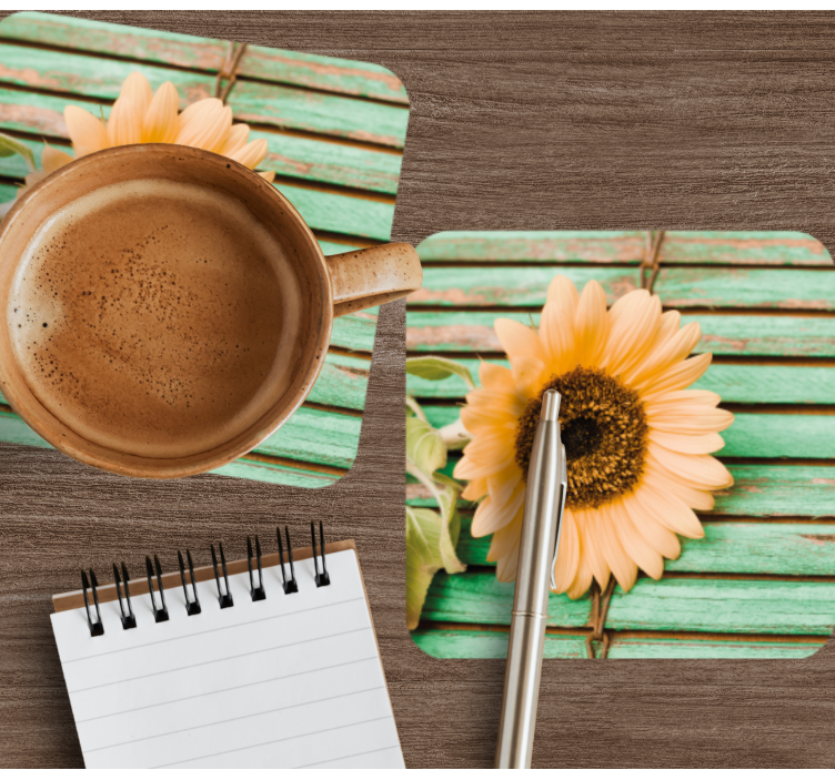 Posavasos moderno girasol con fondo verde - TenVinilo