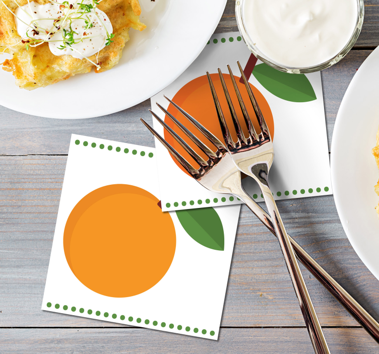 Posavasos moderno naranja con hoja - TenVinilo