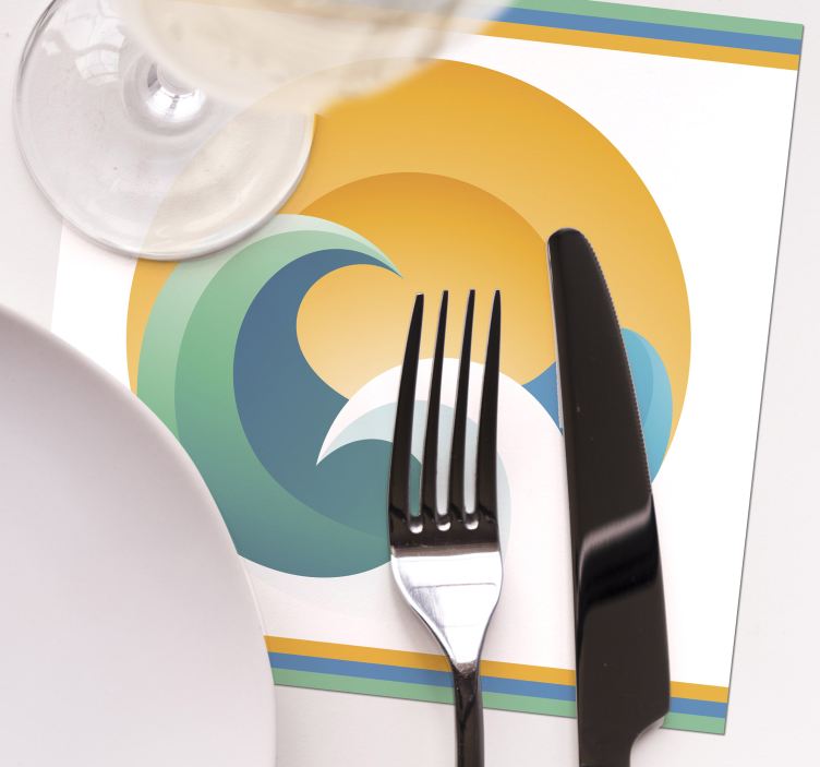 Posavasos moderno olas estilizadas con atardecer - TenVinilo