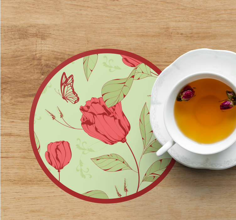 Posavasos moderno patrón floral con mariposas - TenVinilo