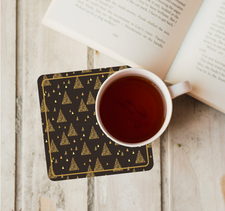 Posavasos navideño Elegantes arboles de navidad dorados - TenVinilo