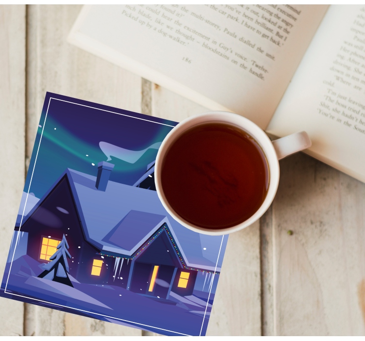 Posavasos navideño cabaña nevada con luces - TenVinilo