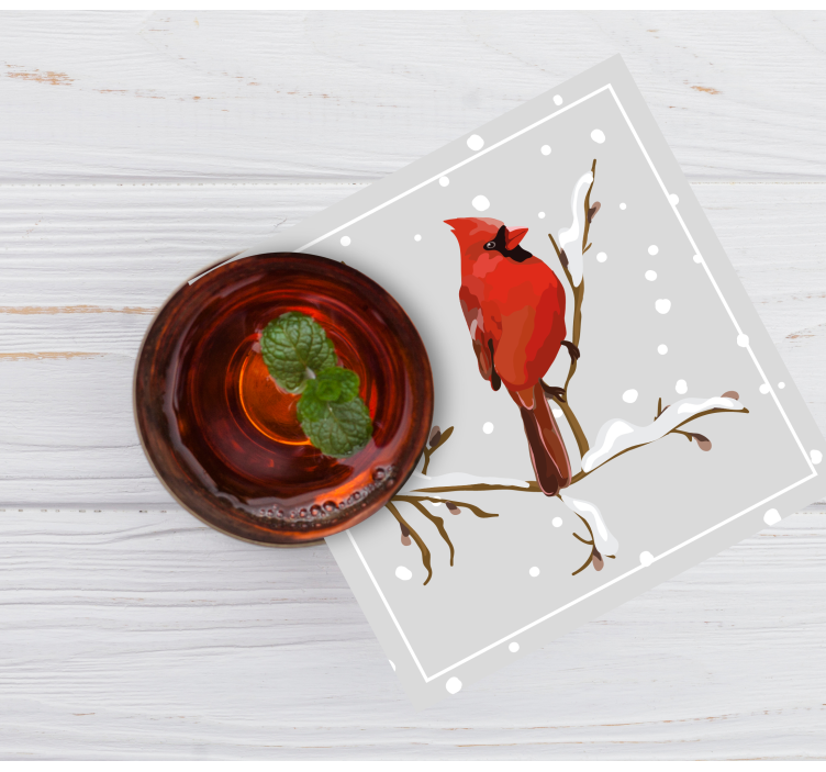 Posavasos navideño cardenal en rama nevada - TenVinilo